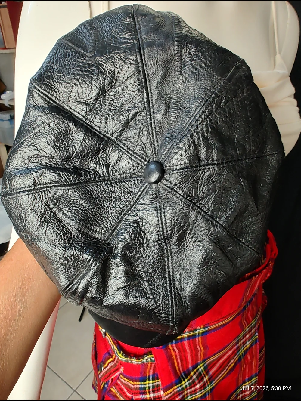 Black Vintage 90% Leather 10% Cotton Newsboy Cap
